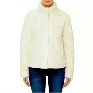 Chevron High Neck Faux Fur Jacket